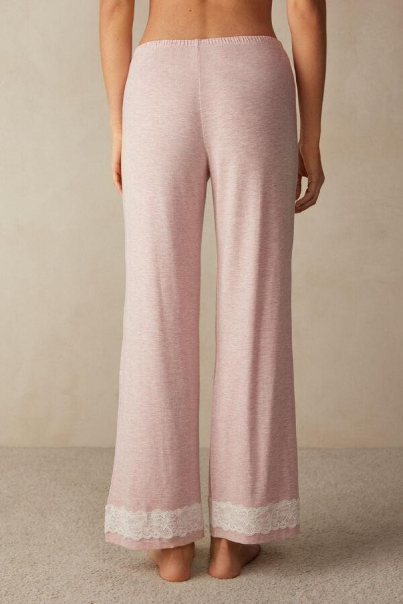 Intimissimi Blonder Trim Full Length Pants in Modal Pyjamas Dame Lyse Rosa | NOUT4010