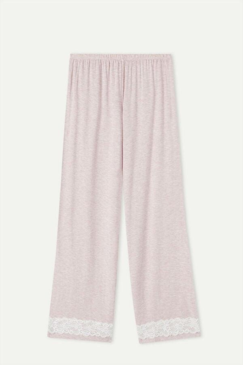 Intimissimi Blonder Trim Full Length Pants in Modal Pyjamas Dame Lyse Rosa | NOUT4010