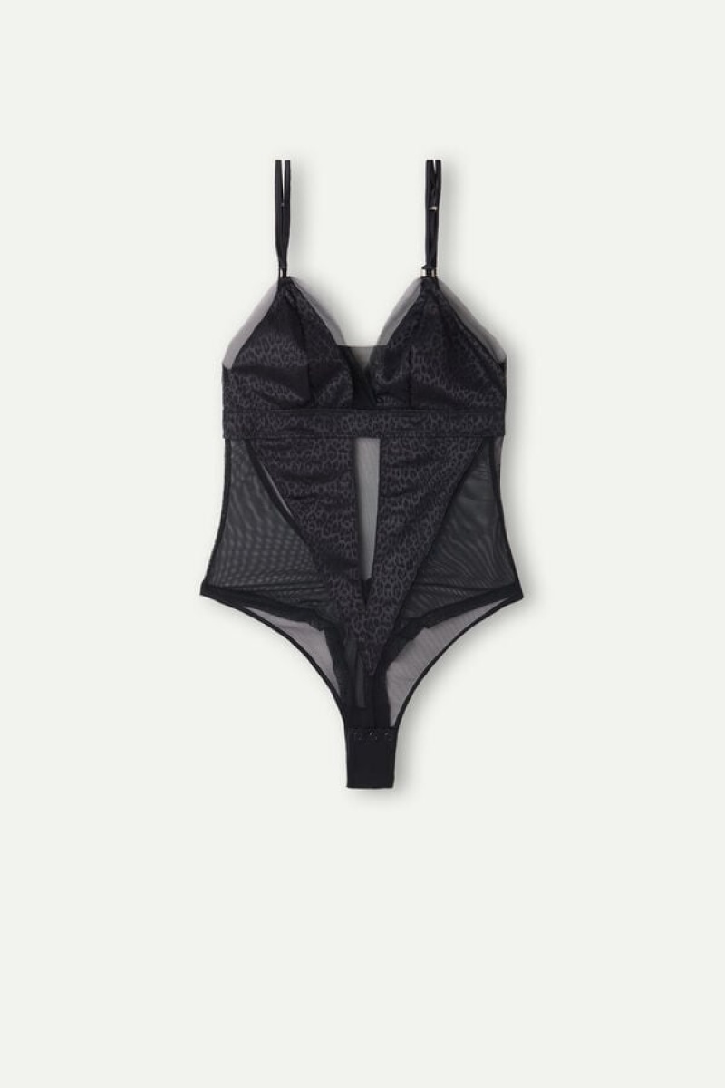 Intimissimi Cool Minimal Tulle and Satin Body Dame Svarte | NOZG4179