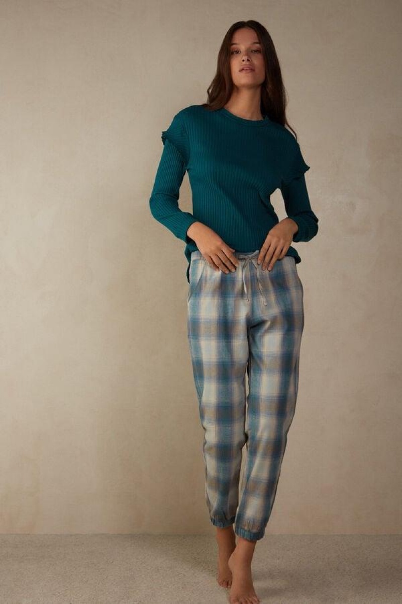 Intimissimi Cozy Mountains Brushed Cloth Pants with Cuffs Pyjamas Dame Blå | NOWY3990