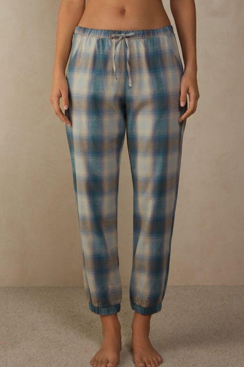 Intimissimi Cozy Mountains Brushed Cloth Pants with Cuffs Pyjamas Dame Blå | NOWY3990