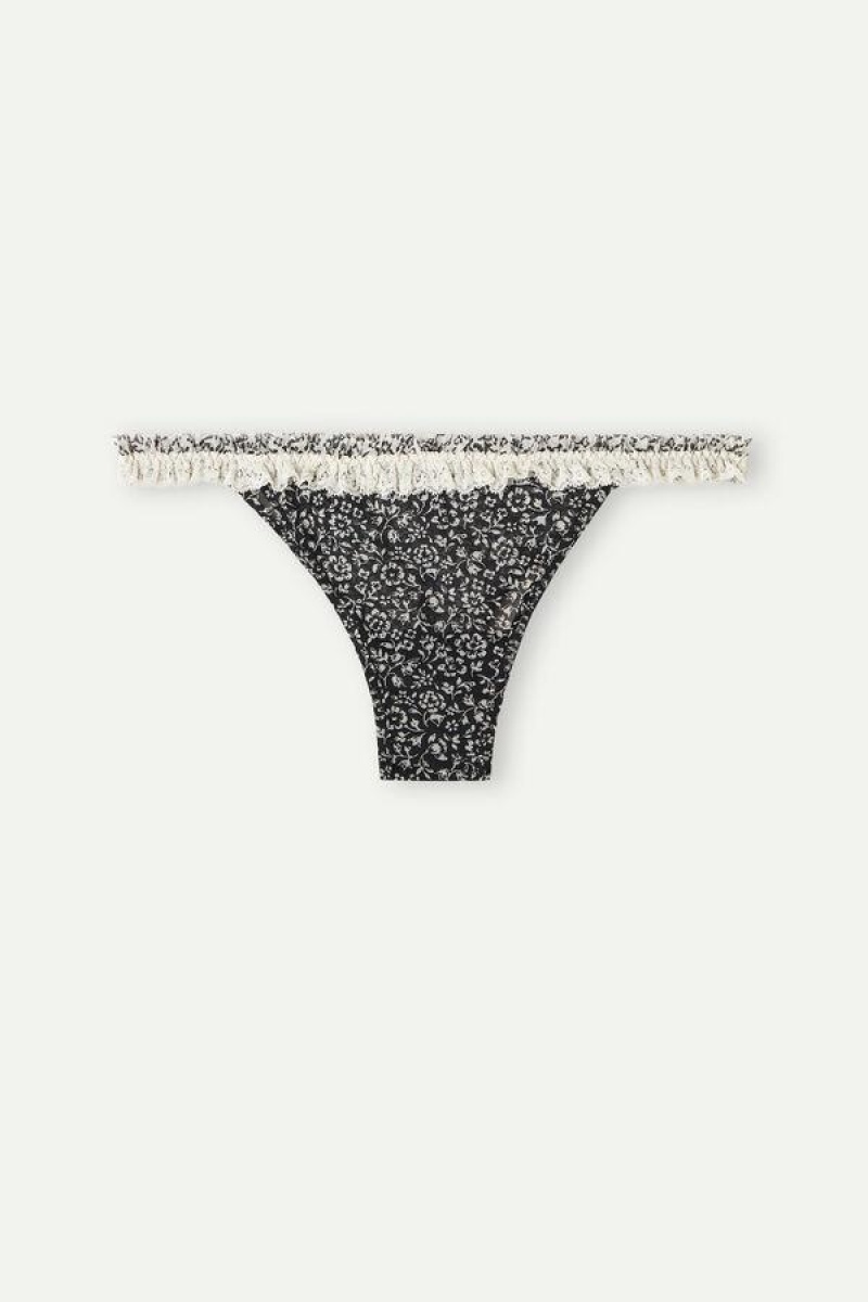 Intimissimi Floral Affair Brazilian Truser Dame Svarte Hvite | NONB3550