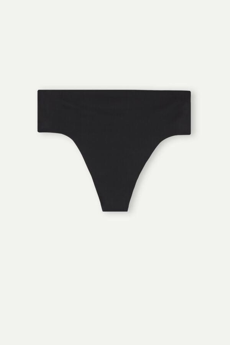 Intimissimi High Liv Thong in Seamless Ultralight Microfiber Truser Dame Svarte | NOPQ3774