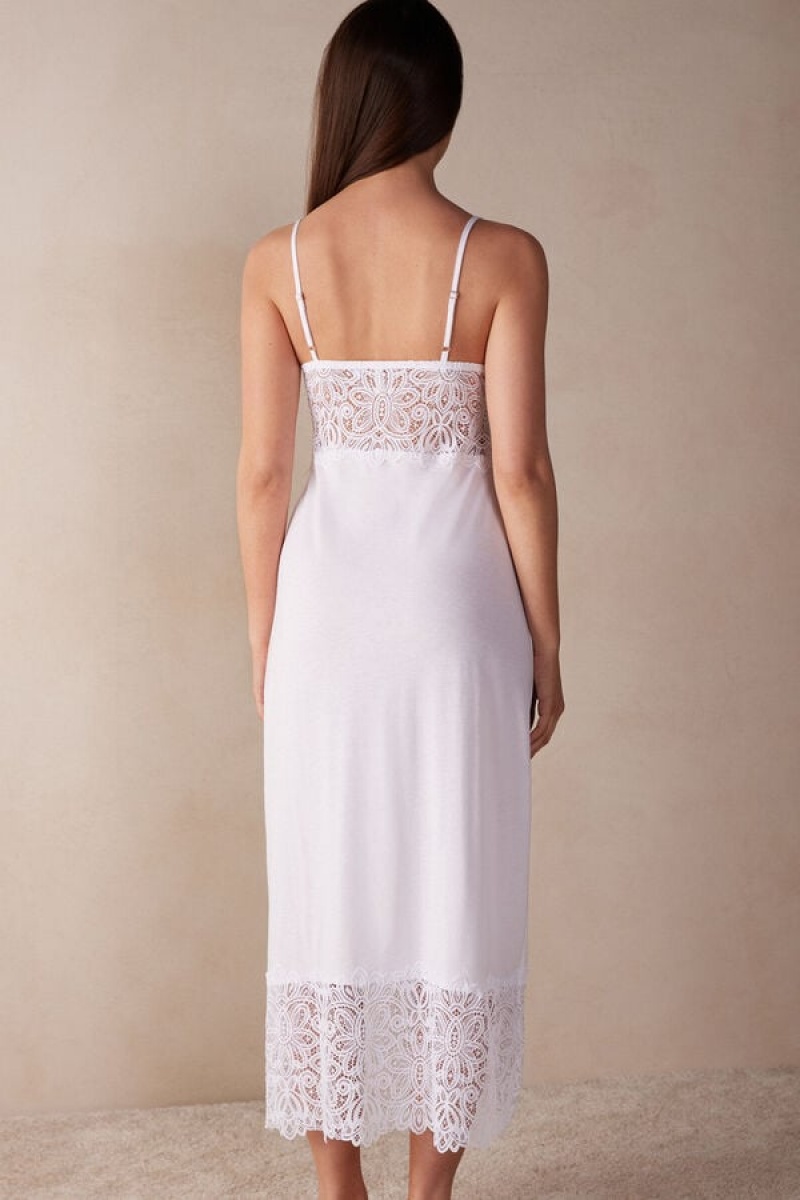 Intimissimi Hot Summer Days Long Nightgown in Supima® Ultrafresh Bomull Dameundertøy Dame Hvite | NOSO4102