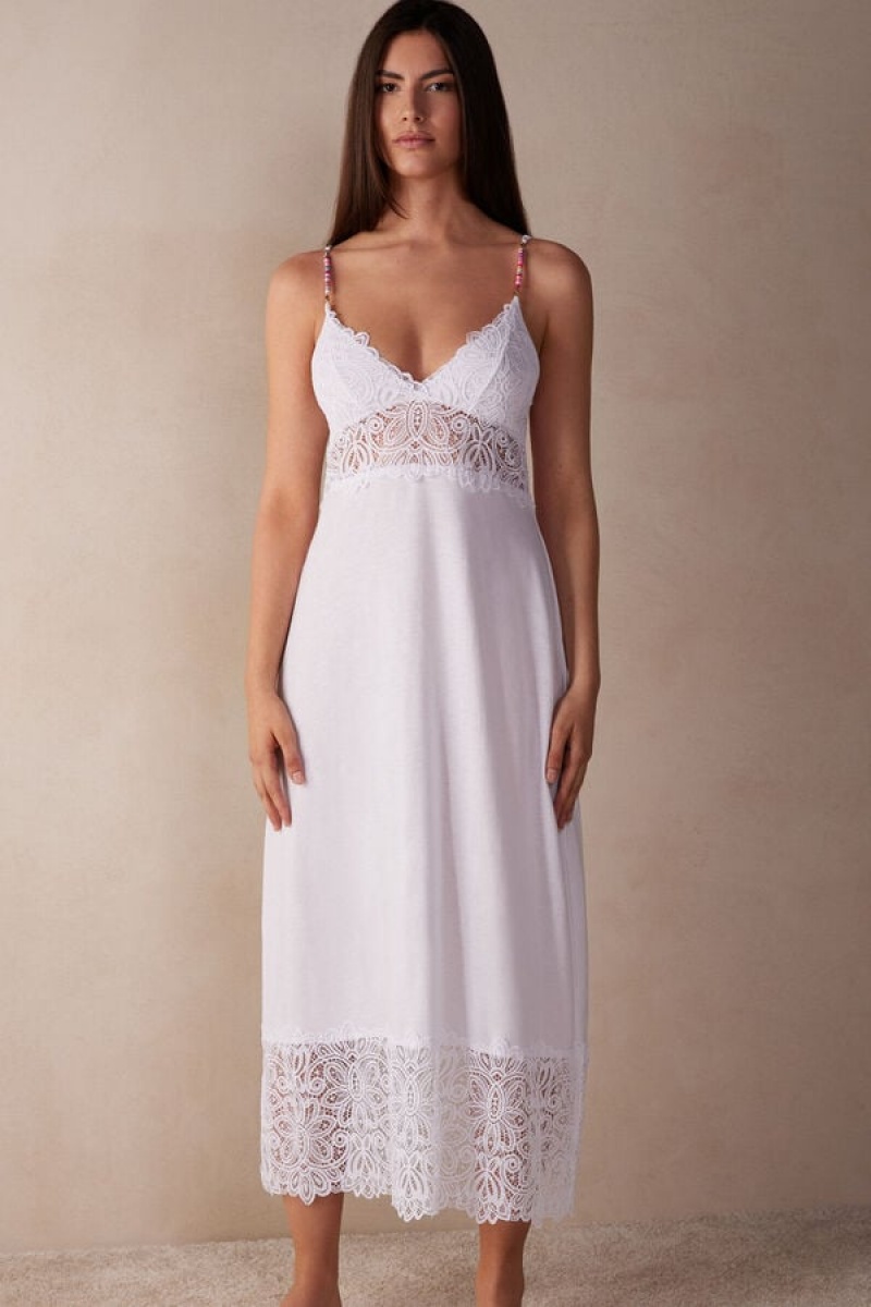 Intimissimi Hot Summer Days Long Nightgown in Supima® Ultrafresh Bomull Dameundertøy Dame Hvite | NOSO4102