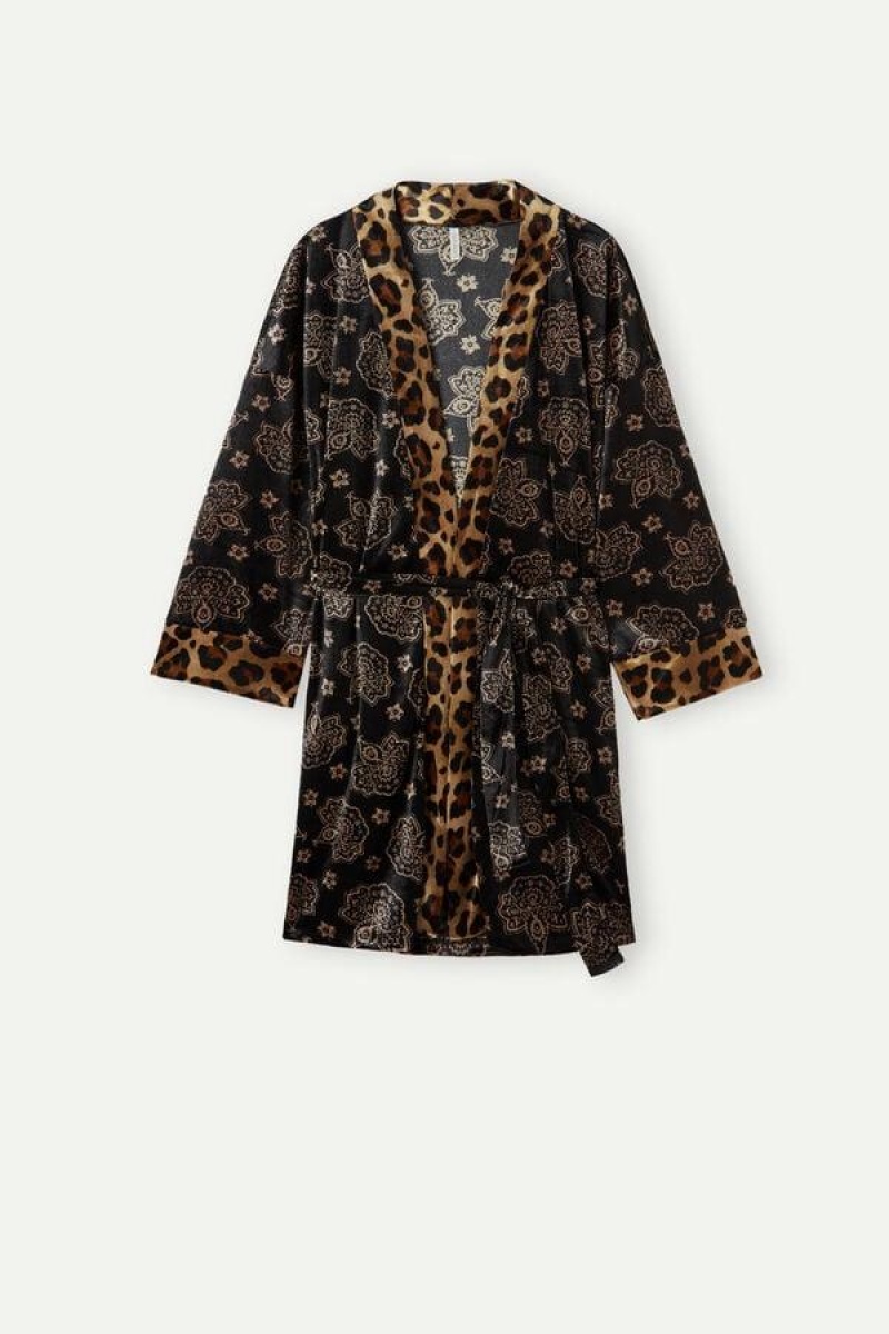 Intimissimi Lady Animalier Velvet Kimono Pyjamas Dame Svarte | NOAP3850