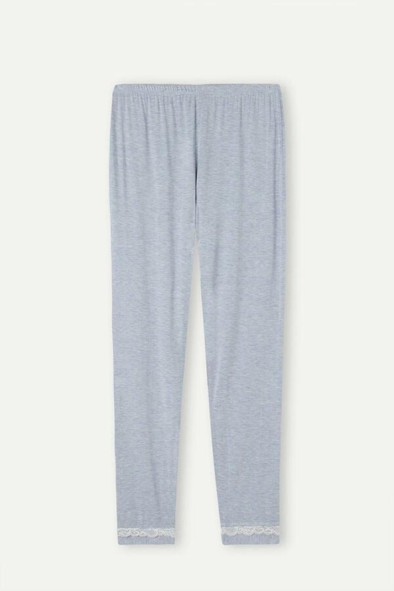 Intimissimi Long Modal Blonder Detail Trousers Pyjamas Dame Lyse Blå | NOGL4047