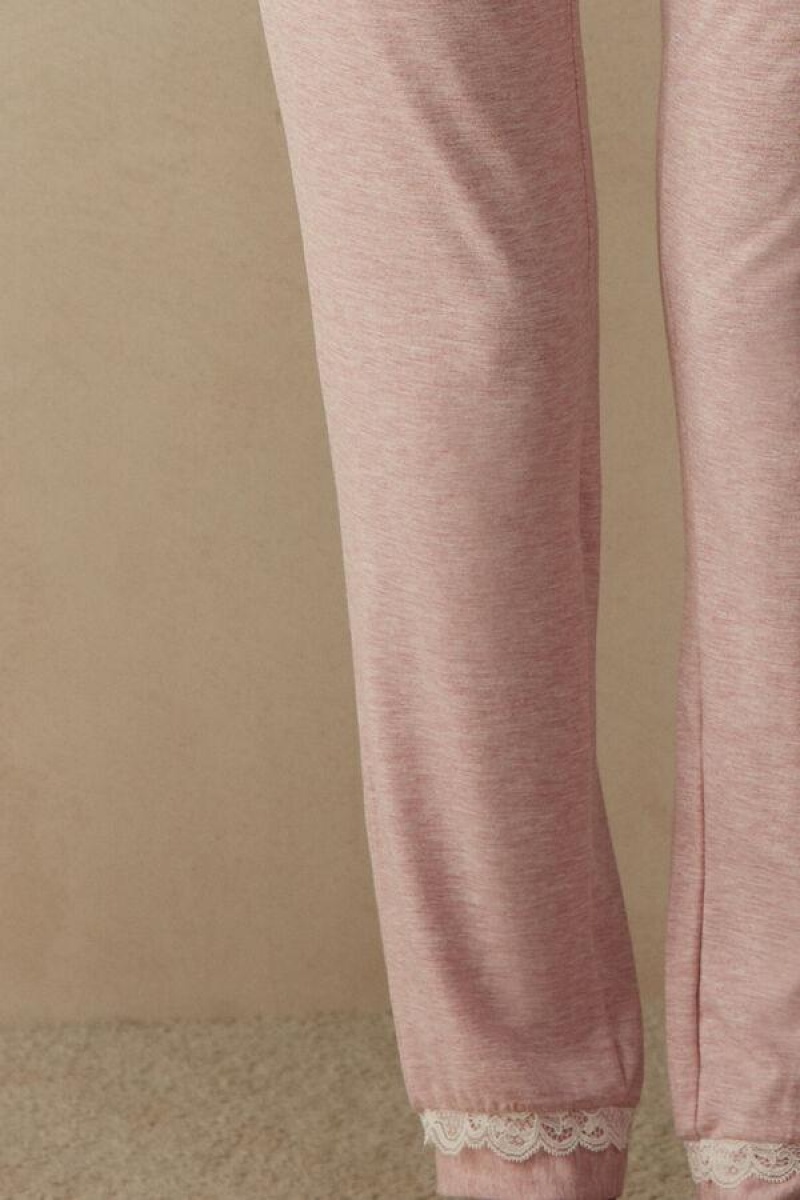 Intimissimi Long Modal Blonder Detail Trousers Pyjamas Dame Lyse Rosa | NOHK4046