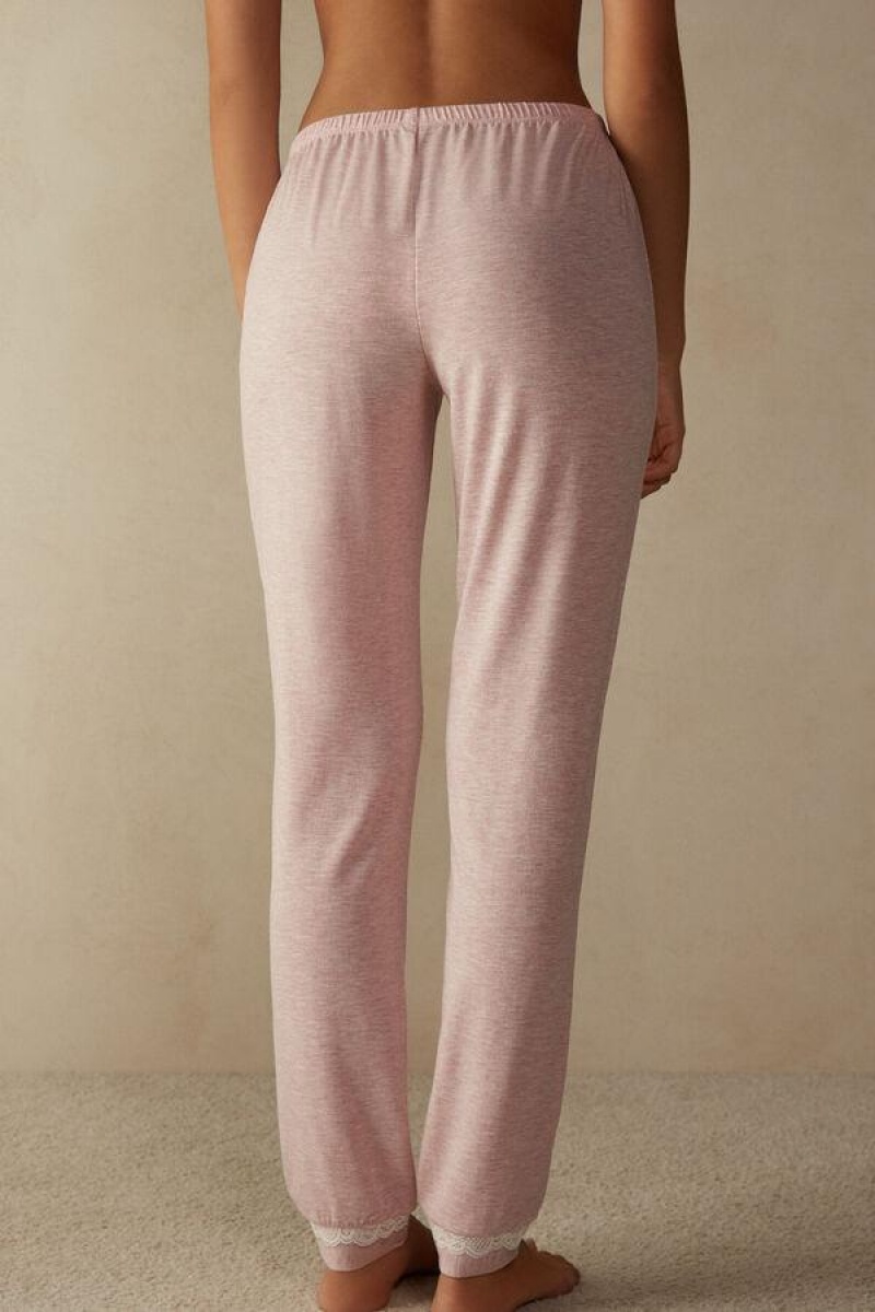 Intimissimi Long Modal Blonder Detail Trousers Pyjamas Dame Lyse Rosa | NOHK4046