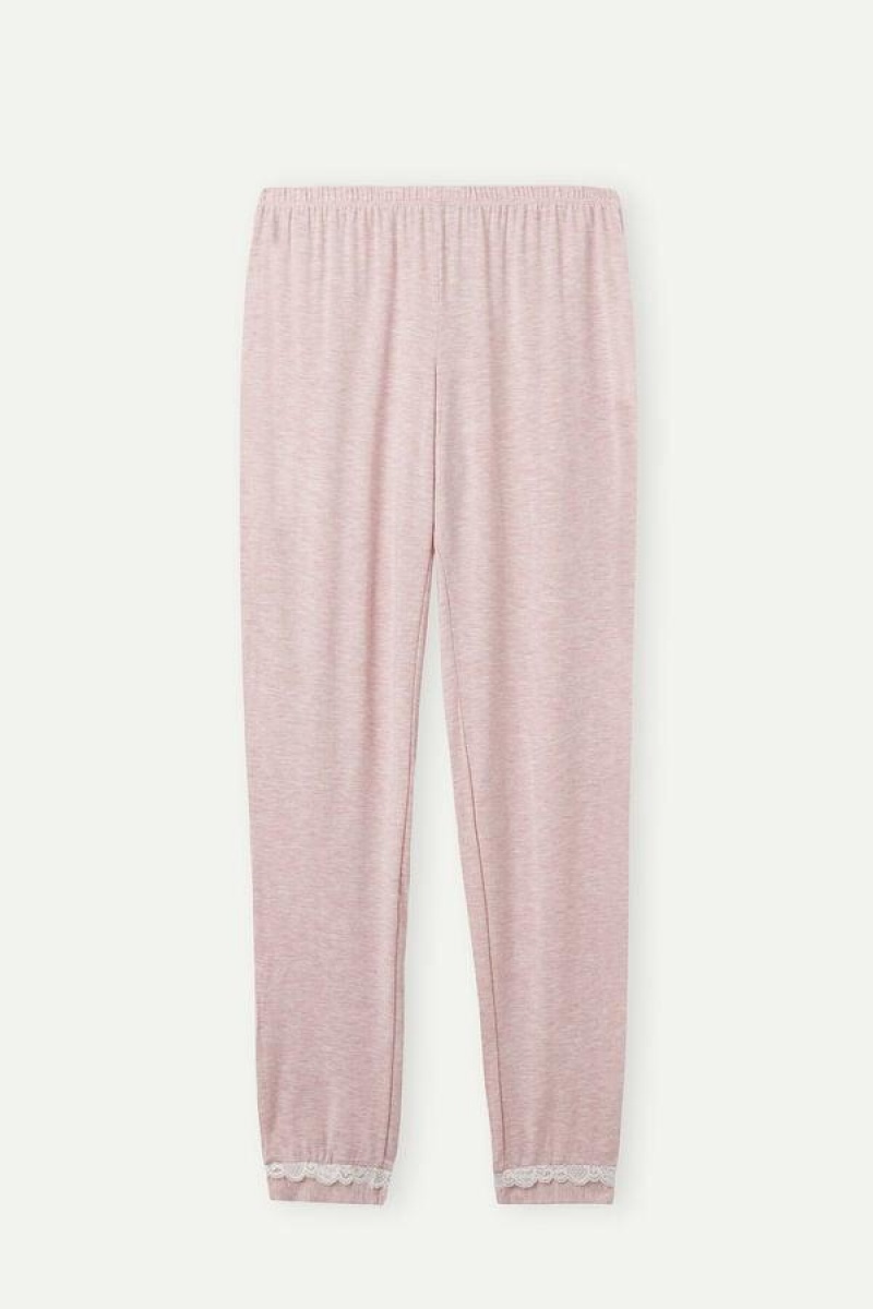 Intimissimi Long Modal Blonder Detail Trousers Pyjamas Dame Lyse Rosa | NOHK4046