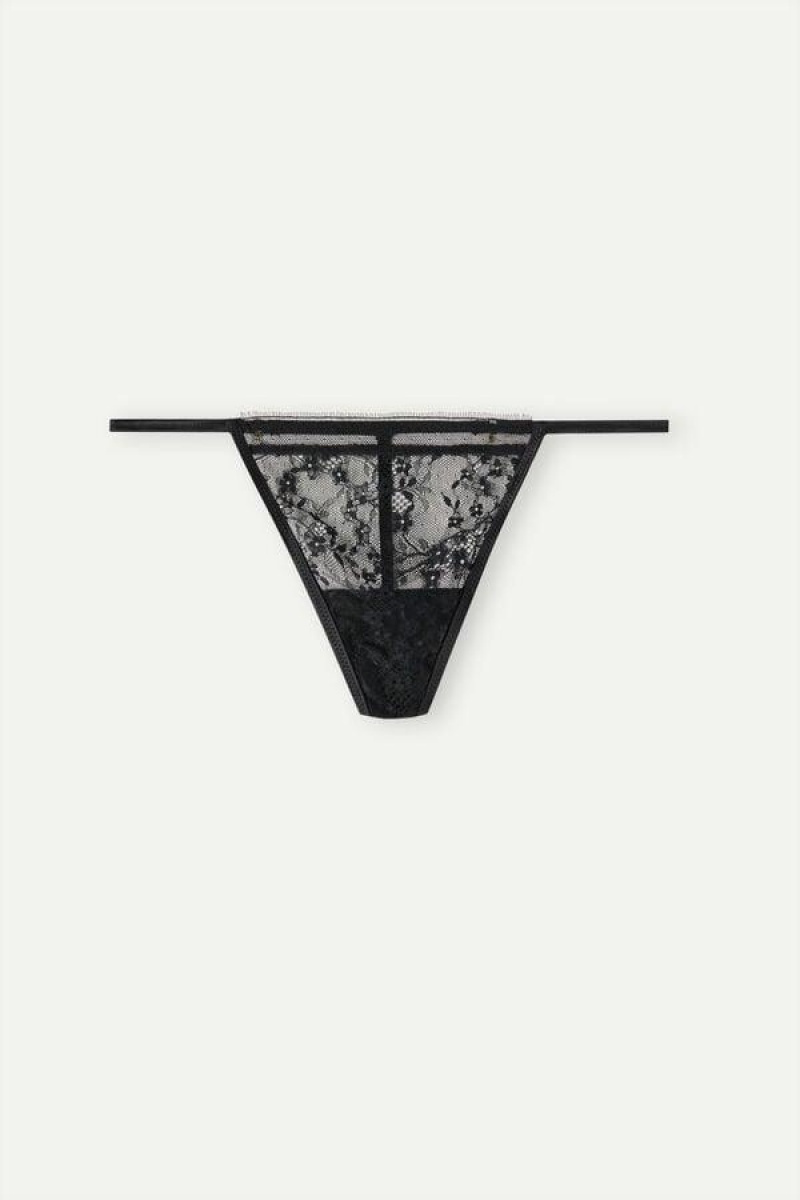 Intimissimi Luxury Treats String Thong Truser Dame Svarte | NODN3789