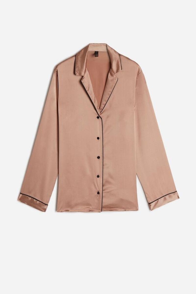 Intimissimi Mannish-Cut Jacket in Silk Satin Pyjamas Dame Rosa | NOPQ4034