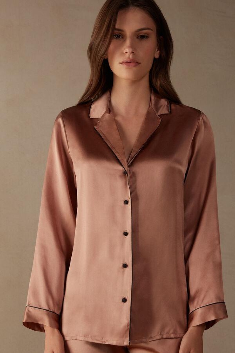 Intimissimi Mannish-Cut Jacket in Silk Satin Pyjamas Dame Rosa | NOPQ4034