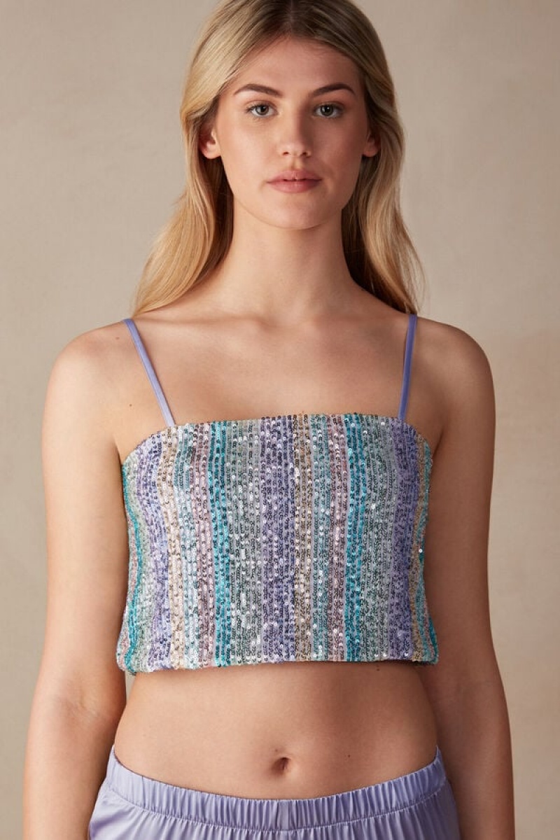 Intimissimi Miami Nights Sequin Crop Tank Top Dame Multicolor | NOIS4296