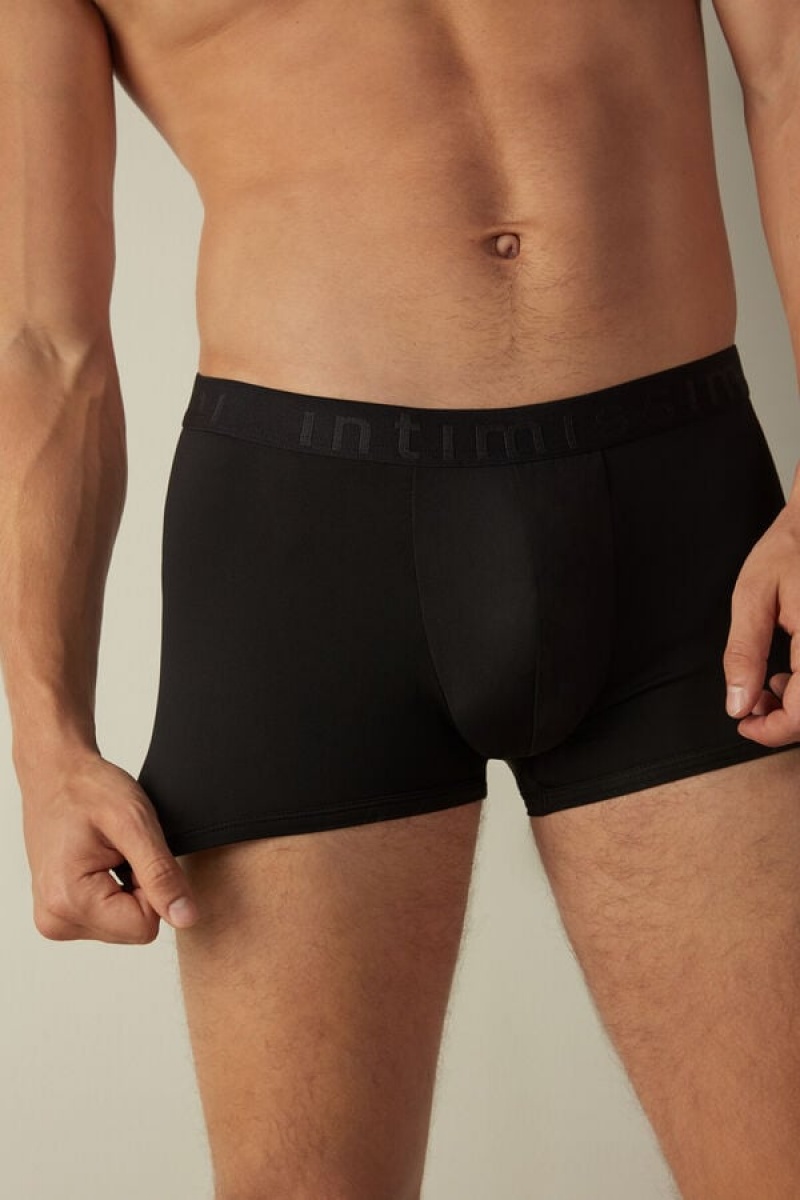 Intimissimi Microfiber Logo Shorts Boxer Herre Svarte | NOQZ3444