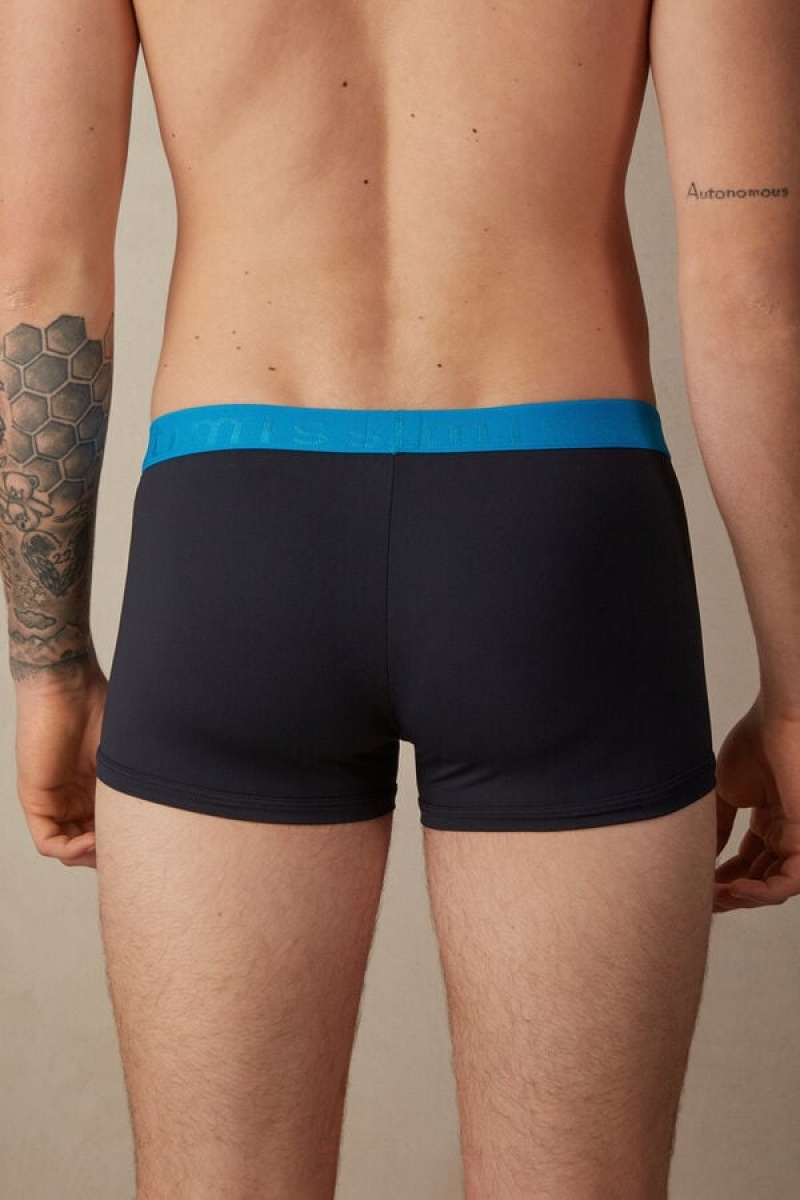 Intimissimi Microfiber Logo Shorts Boxer Herre Svarte Blå | NOYU3414