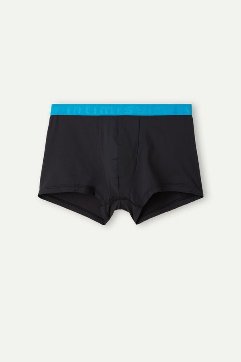 Intimissimi Microfiber Logo Shorts Boxer Herre Svarte Blå | NOYU3414