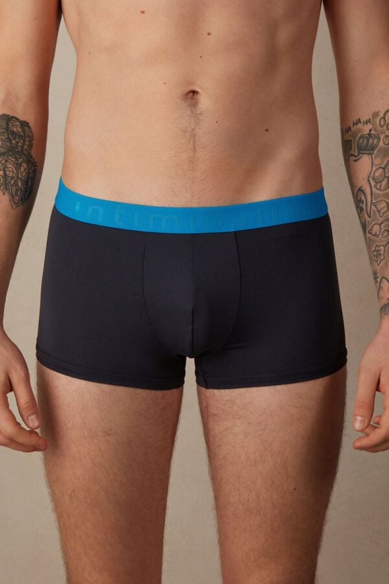 Intimissimi Microfiber Logo Shorts Boxer Herre Svarte Blå | NOYU3414