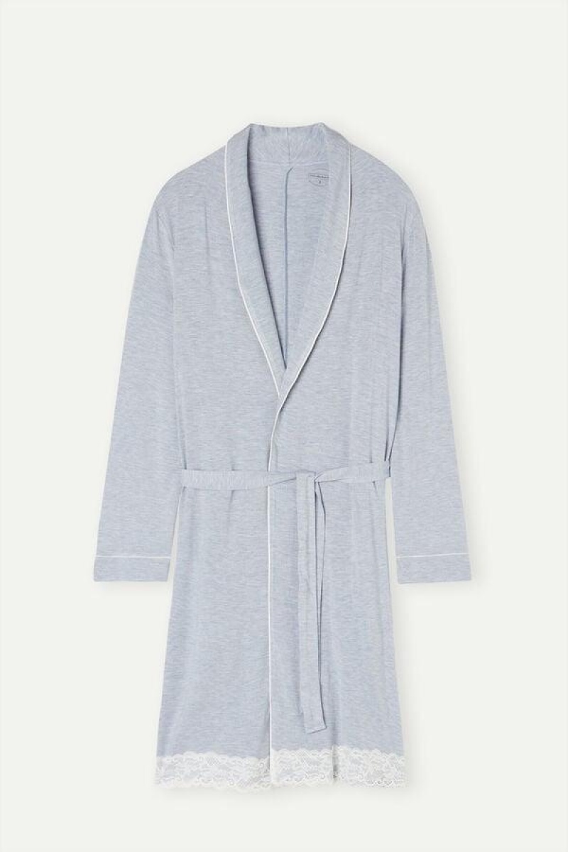 Intimissimi Modal Blonder Detail Robe Pyjamas Dame Lyse Blå | NOSO3849