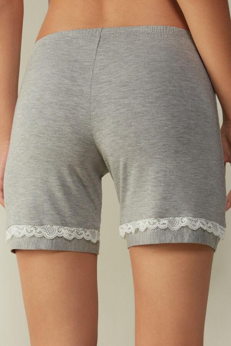 Intimissimi Modal Shorts with Blonder Details Pyjamas Dame Lyse Grå | NODN4056