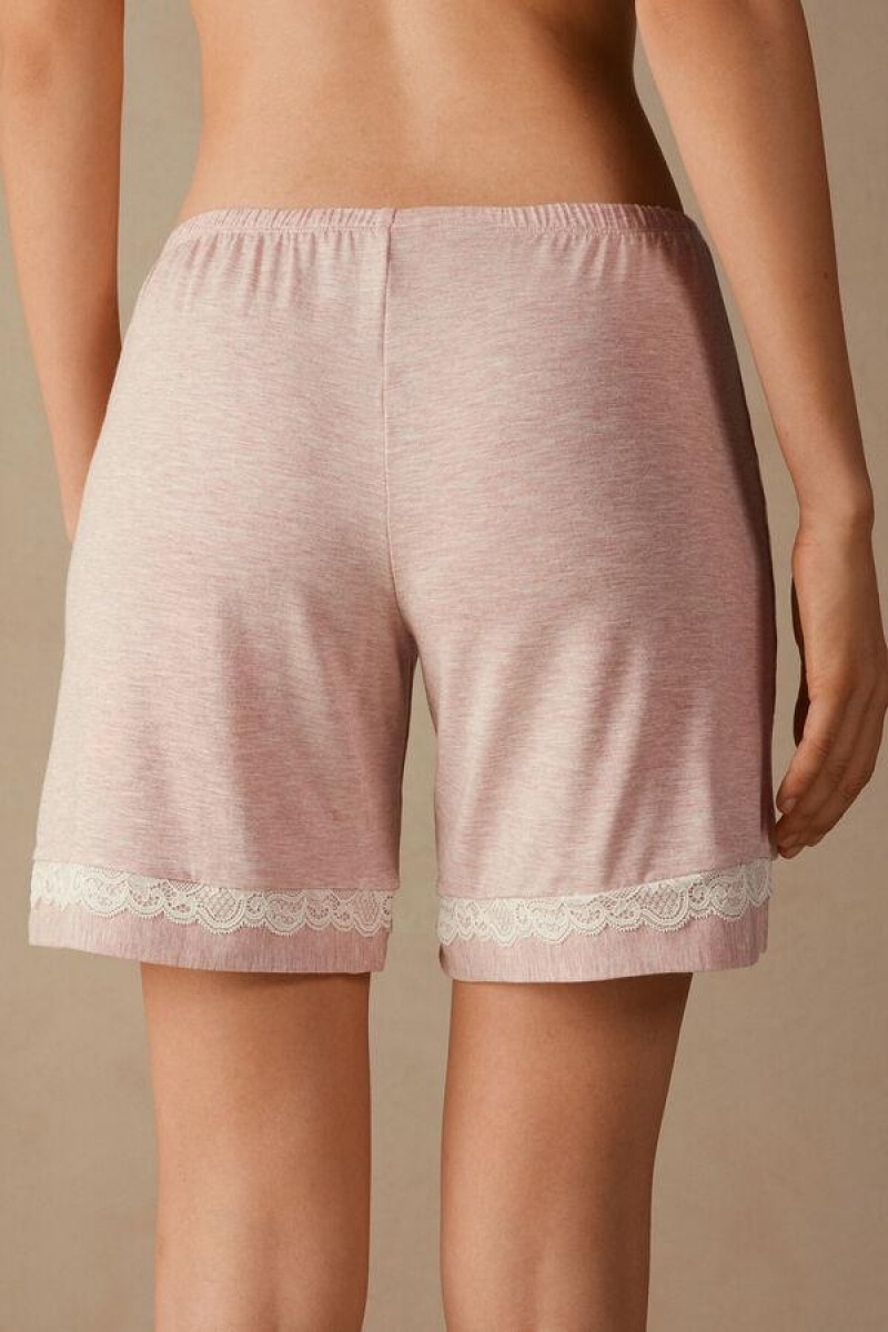 Intimissimi Modal Shorts with Blonder Details Pyjamas Dame Lyse Rosa | NOEX4066