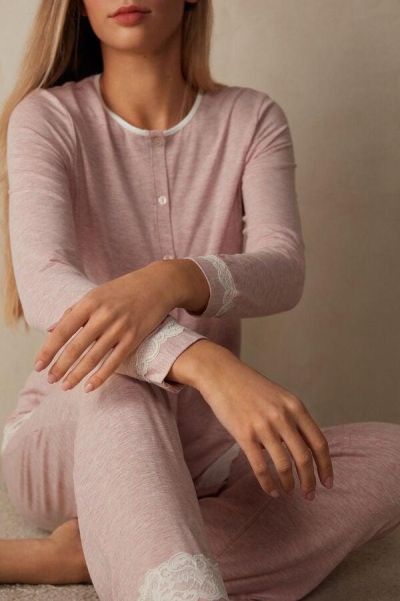 Intimissimi Modal and Blonder Cardigan Pyjamas Dame Lyse Rosa | NORW3909