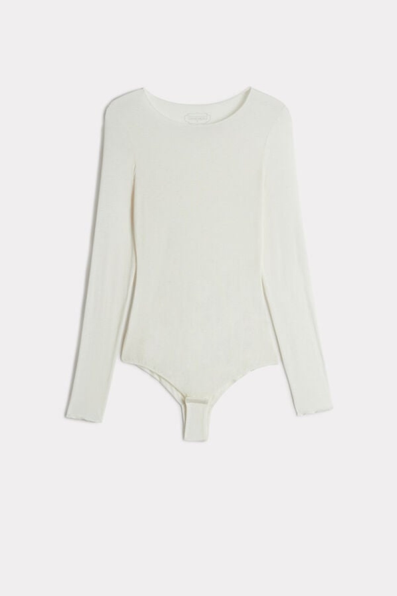 Intimissimi Modal and Cashmere Long-Sleeve Body Dame Lyse Gul | NOFM4412