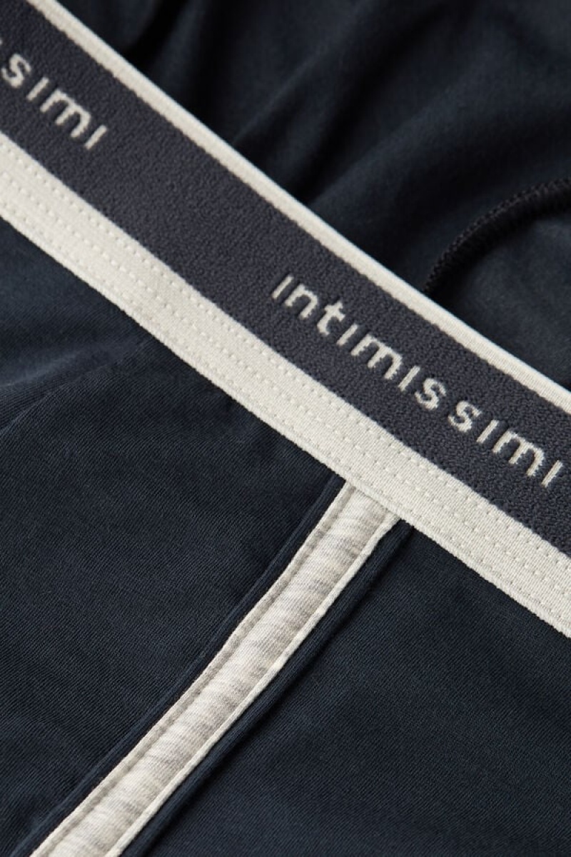 Intimissimi Natural Fresh Supima® Bomull with Logo Boxer Herre Blå Lyse Grå | NORW3389