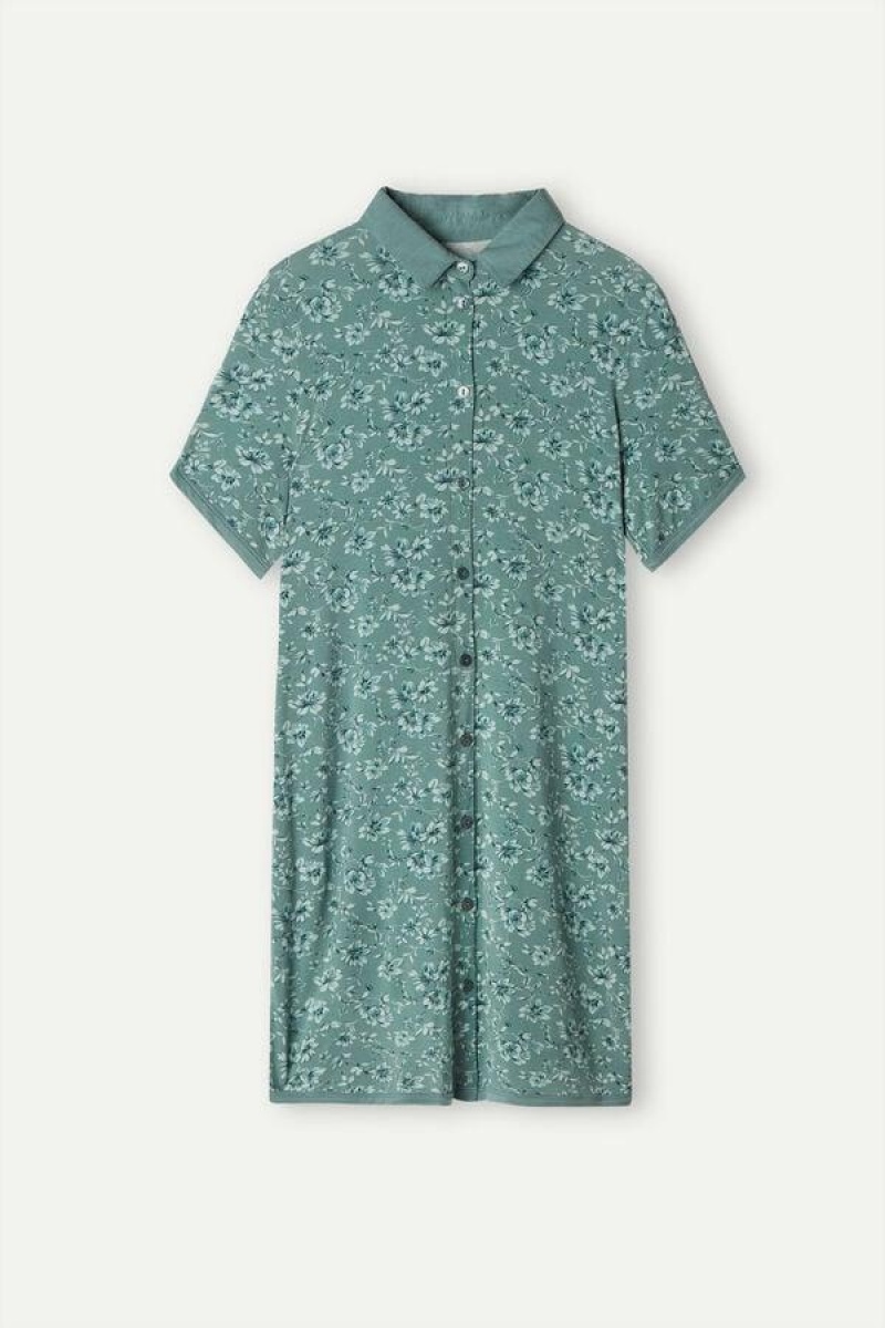 Intimissimi Prairie Bouquet Button Up Night Shirt Pyjamas Dame Grønn | NOEX3833