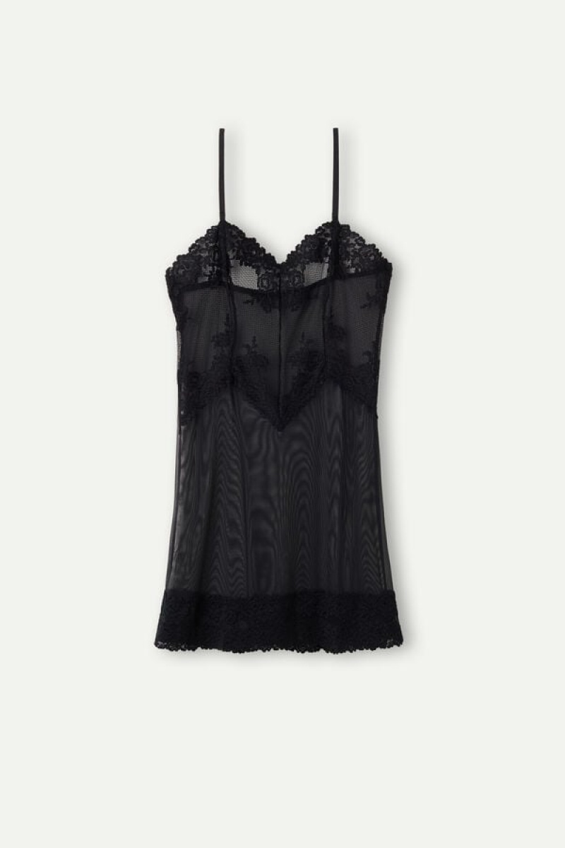 Intimissimi Pretty Flowers Babydoll Dameundertøy Dame Svarte | NOLH4128