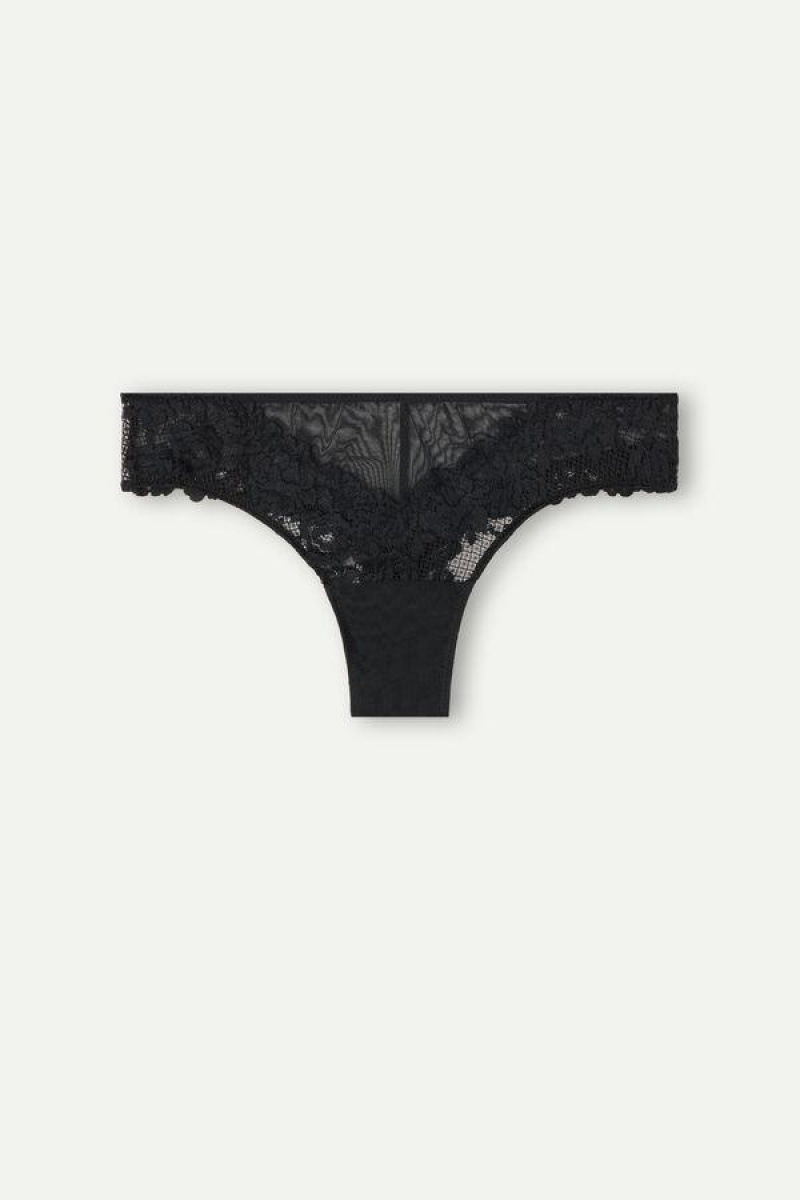 Intimissimi Pretty Flowers Brazilian Truser Dame Svarte | NOOR3540