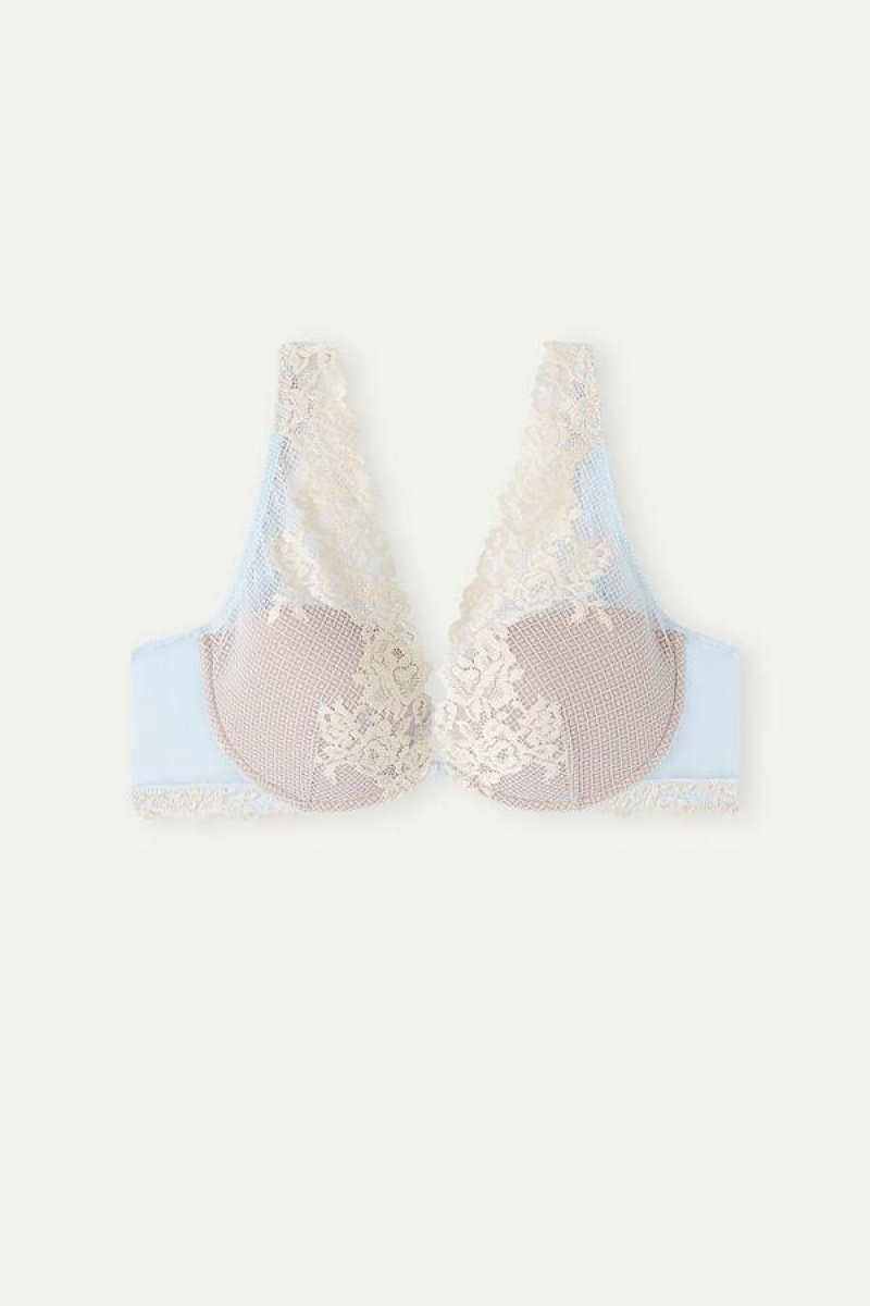 Intimissimi Pretty Flowers Elena Balconette BH Dame Blå Hvite | NOOR4580