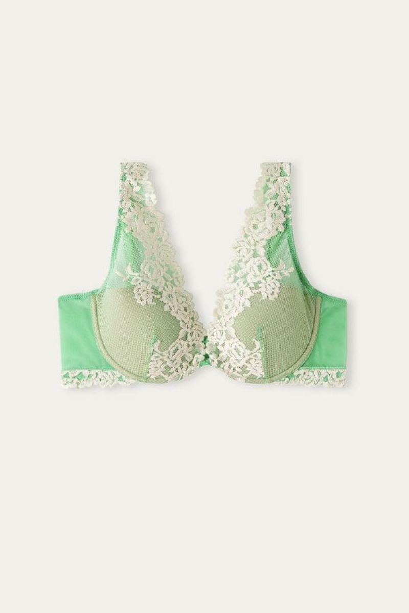 Intimissimi Pretty Flowers Elena Balconette BH Dame Mint Hvite | NODN4576