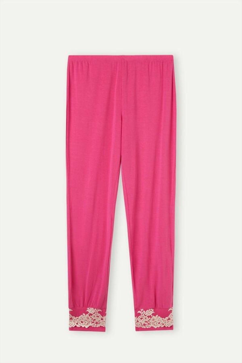 Intimissimi Pretty Flowers Full Length Cuffed Modal Pants Pyjamas Dame Rosa Hvite | NOEX4014