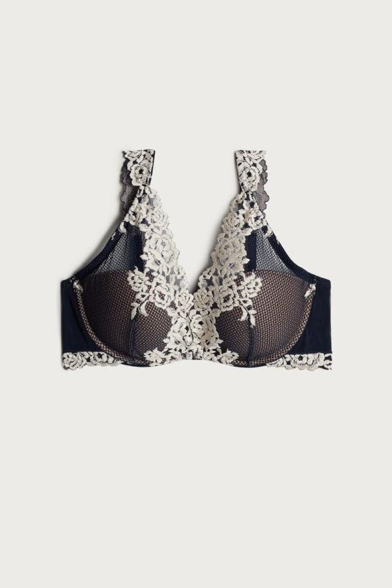 Intimissimi Pretty Flowers Giorgia Balconette BH Dame Dyp Blå Lyse Gul | NOWY4945