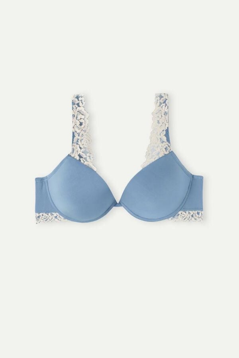 Intimissimi Pretty Flowers Microfiber Bellissima Push-up BH Dame Blå Hvite | NOZG4751