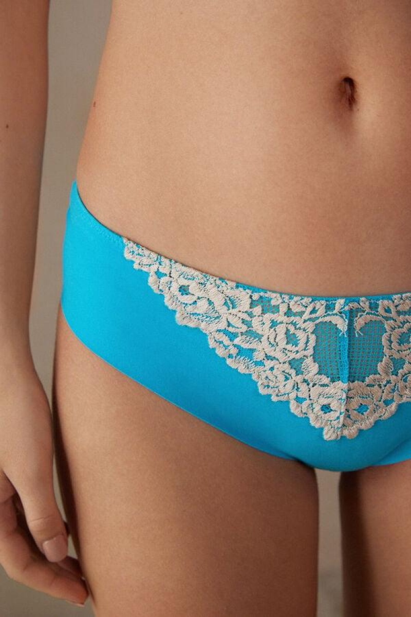 Intimissimi Pretty Flowers Seamless Bomull Truser Dame Turkis Hvite | NOAP3694