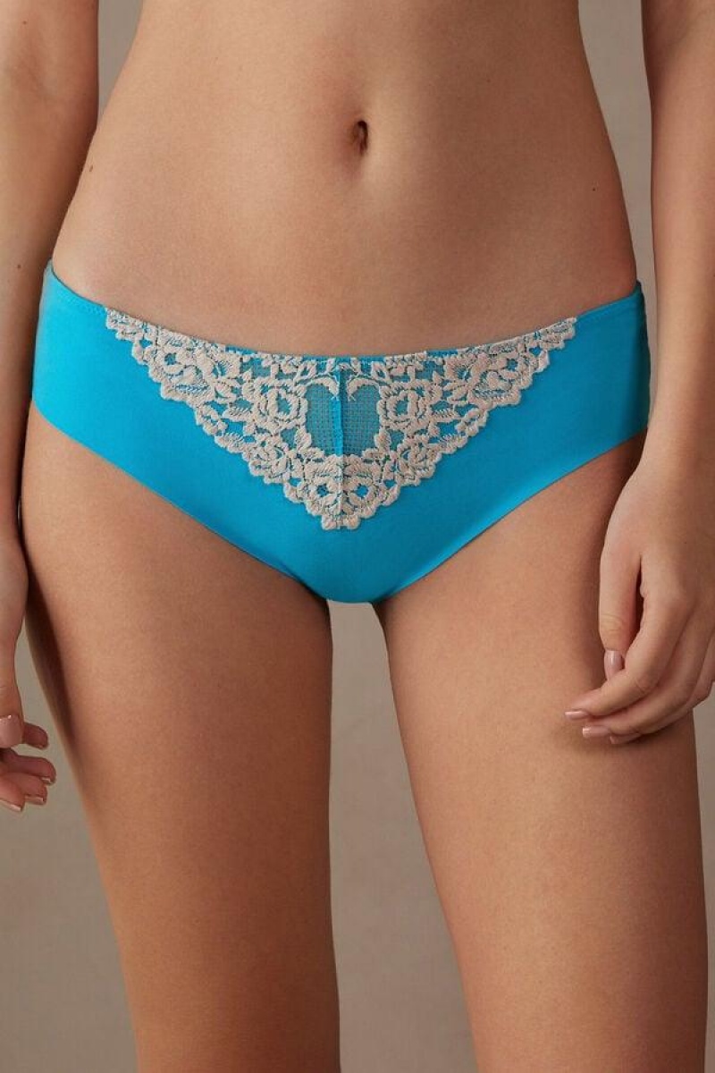 Intimissimi Pretty Flowers Seamless Bomull Truser Dame Turkis Hvite | NOAP3694