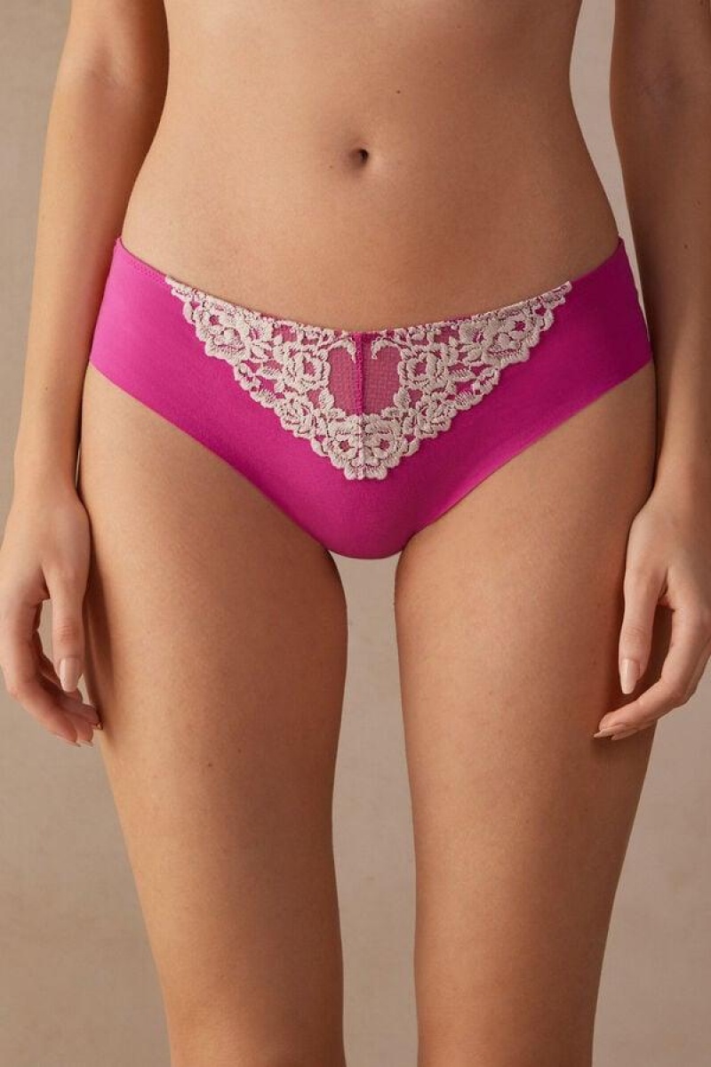 Intimissimi Pretty Flowers Seamless Bomull Truser Dame Rosa Hvite | NOFM3691