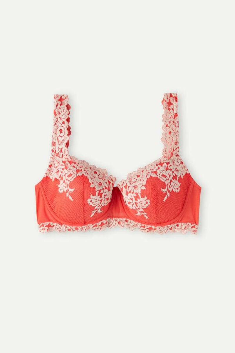 Intimissimi Pretty Flowers Sofia Balconette BH Dame Dyp Rød Hvite | NOTV5042