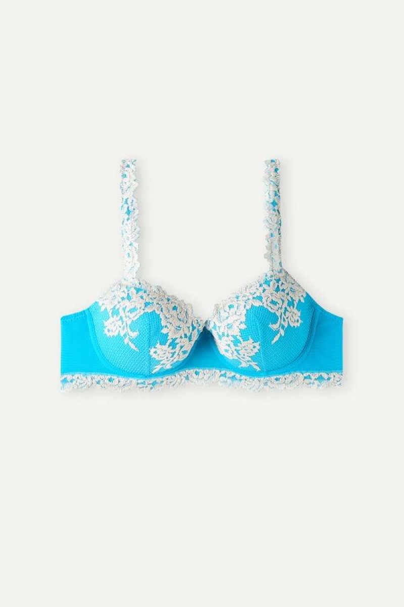 Intimissimi Pretty Flowers Sofia Balconette BH Dame Turkis Hvite | NOSO5035