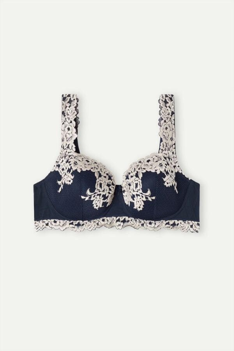 Intimissimi Pretty Flowers Sofia Balconette BH Dame Dyp Blå Lyse Gul | NOWY4587