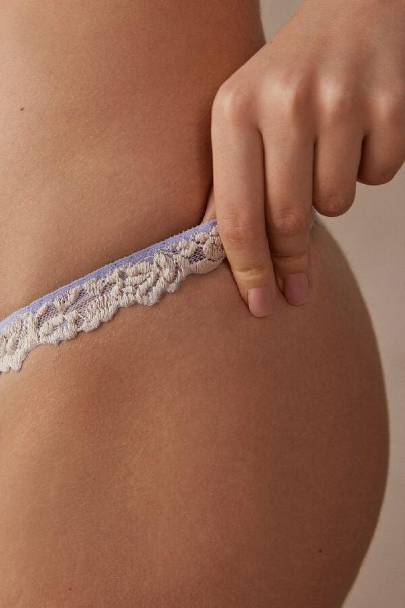 Intimissimi Pretty Flowers String Thong Truser Dame Lavendel Hvite | NOCE3813