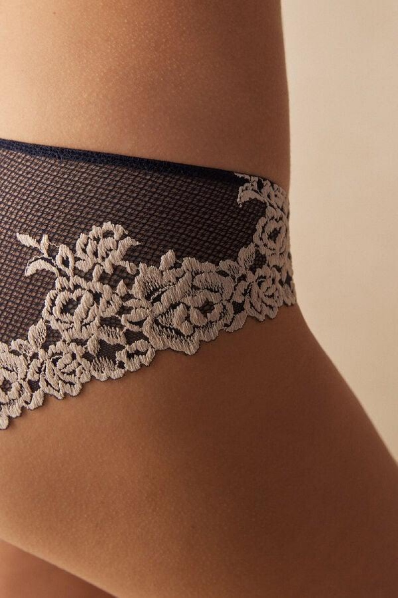 Intimissimi Pretty Flowers Truser Dame Dyp Blå Lyse Gul | NOSO3641