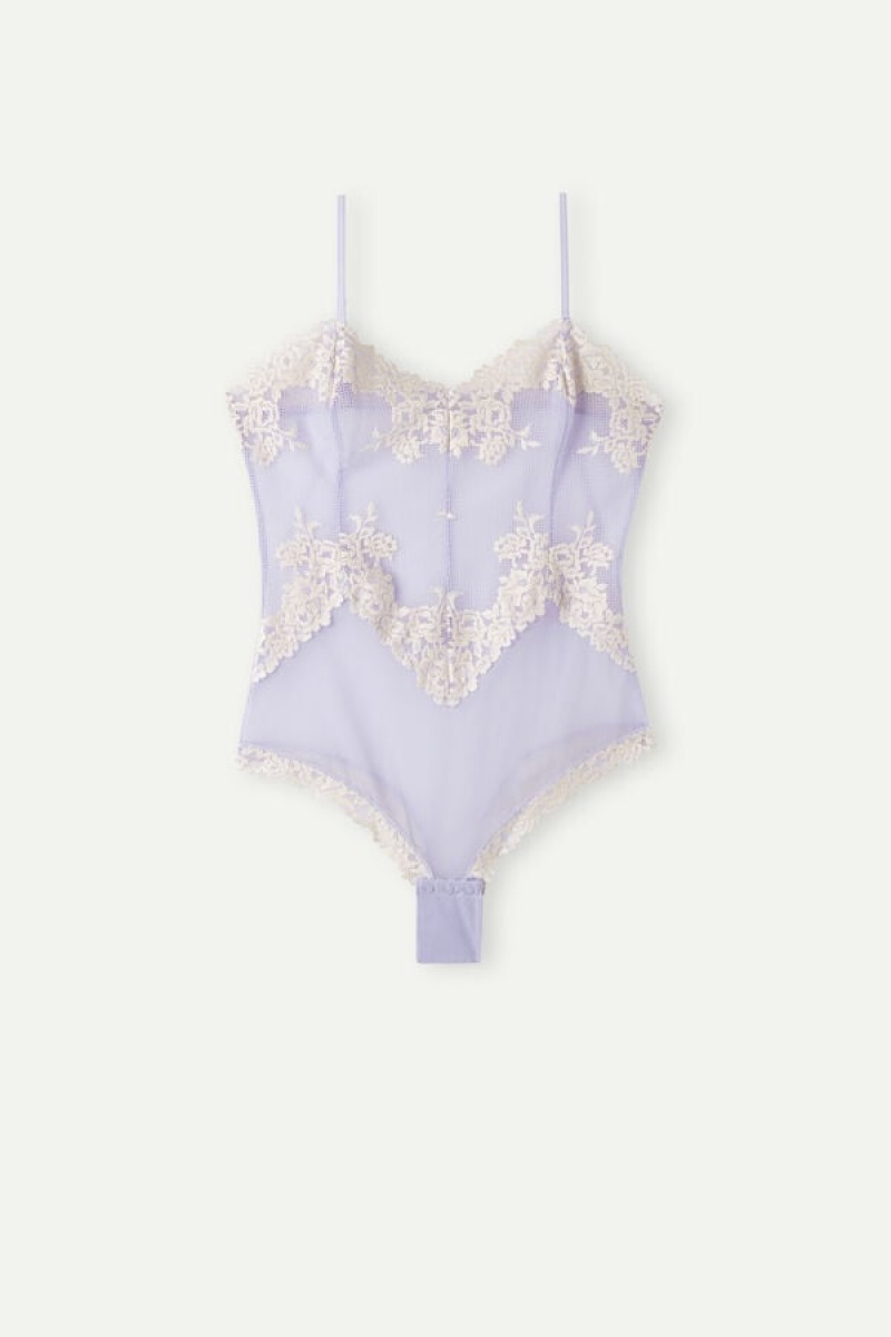 Intimissimi Pretty Flowers Tulle and Blonder Body Dame Lavendel Hvite | NONB4174