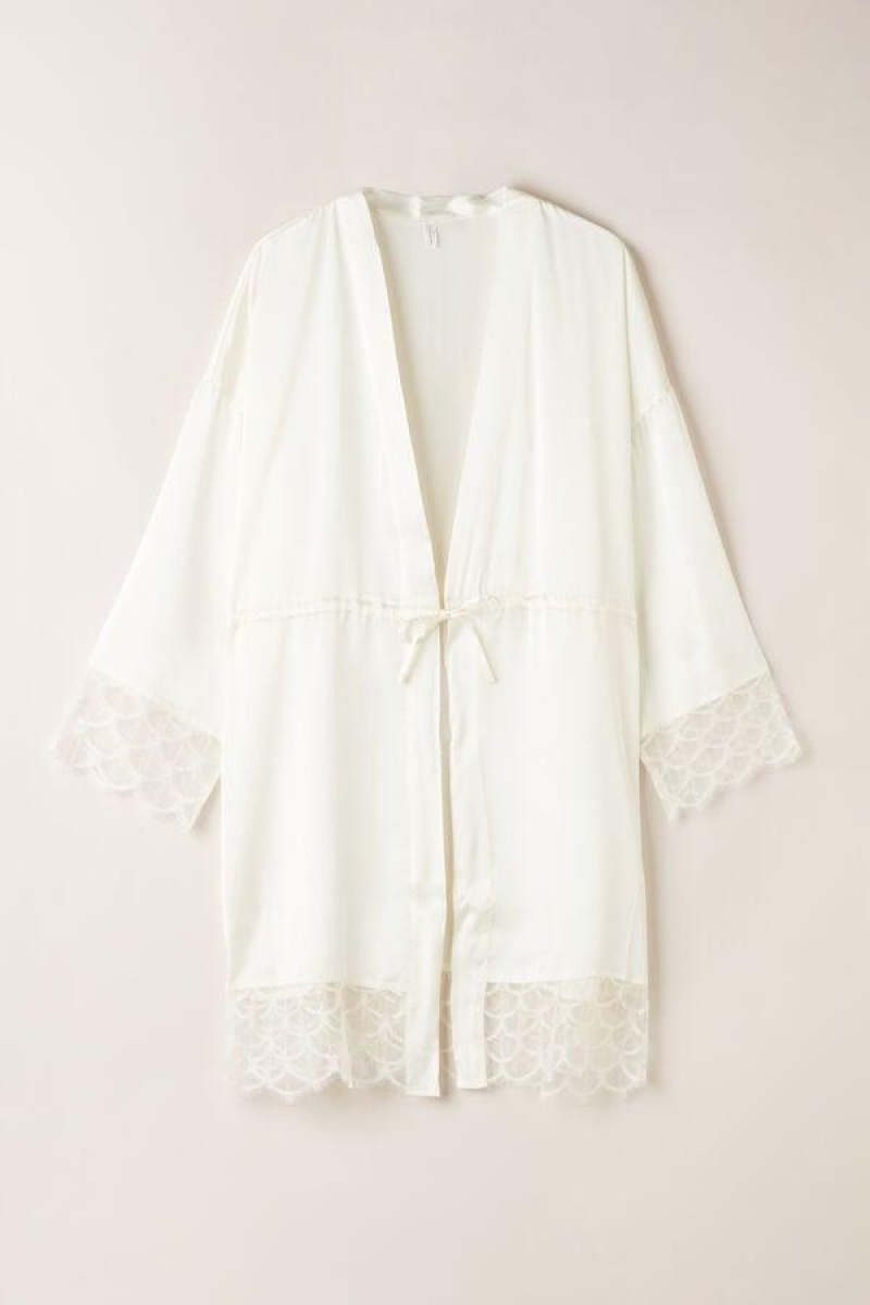 Intimissimi Pure Charme Silk Kimono Pyjamas Dame Hvite | NOEX3858