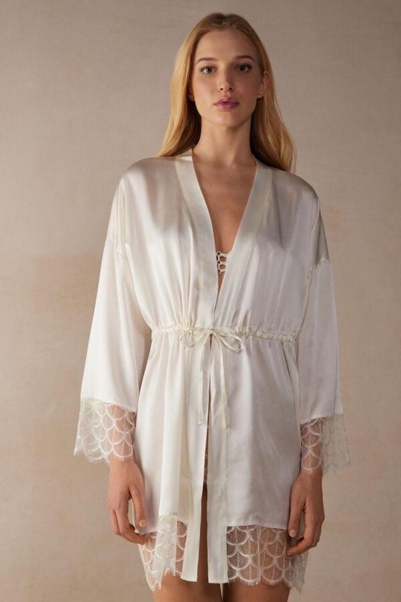 Intimissimi Pure Charme Silk Kimono Pyjamas Dame Hvite | NOEX3858