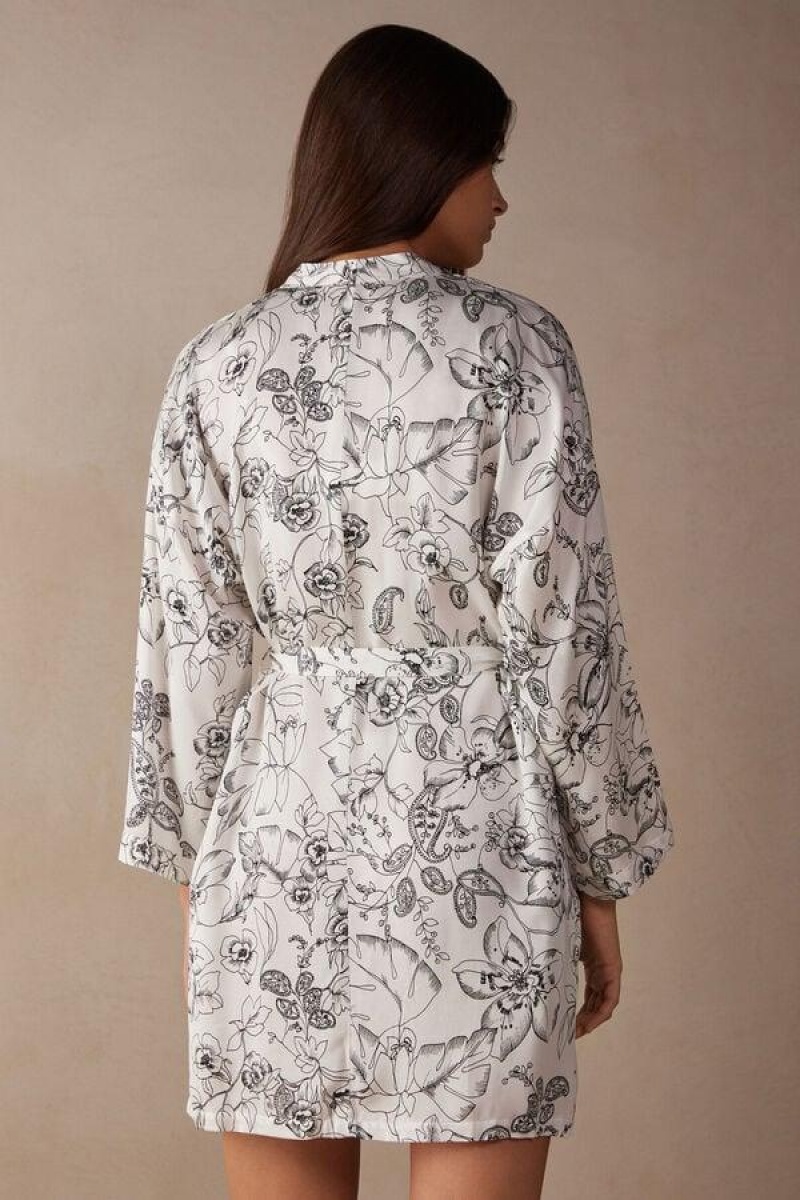 Intimissimi Pure Joy Satin Kimono Pyjamas Dame Hvite Grå | NOBC3863