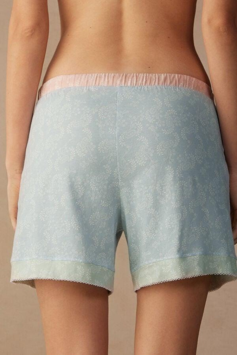 Intimissimi Romantic Cashmere Bomull Shorts Pyjamas Dame Lyse Blå | NOPQ4086