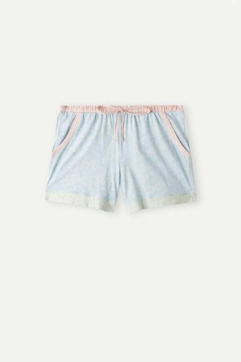 Intimissimi Romantic Cashmere Bomull Shorts Pyjamas Dame Lyse Blå | NOPQ4086